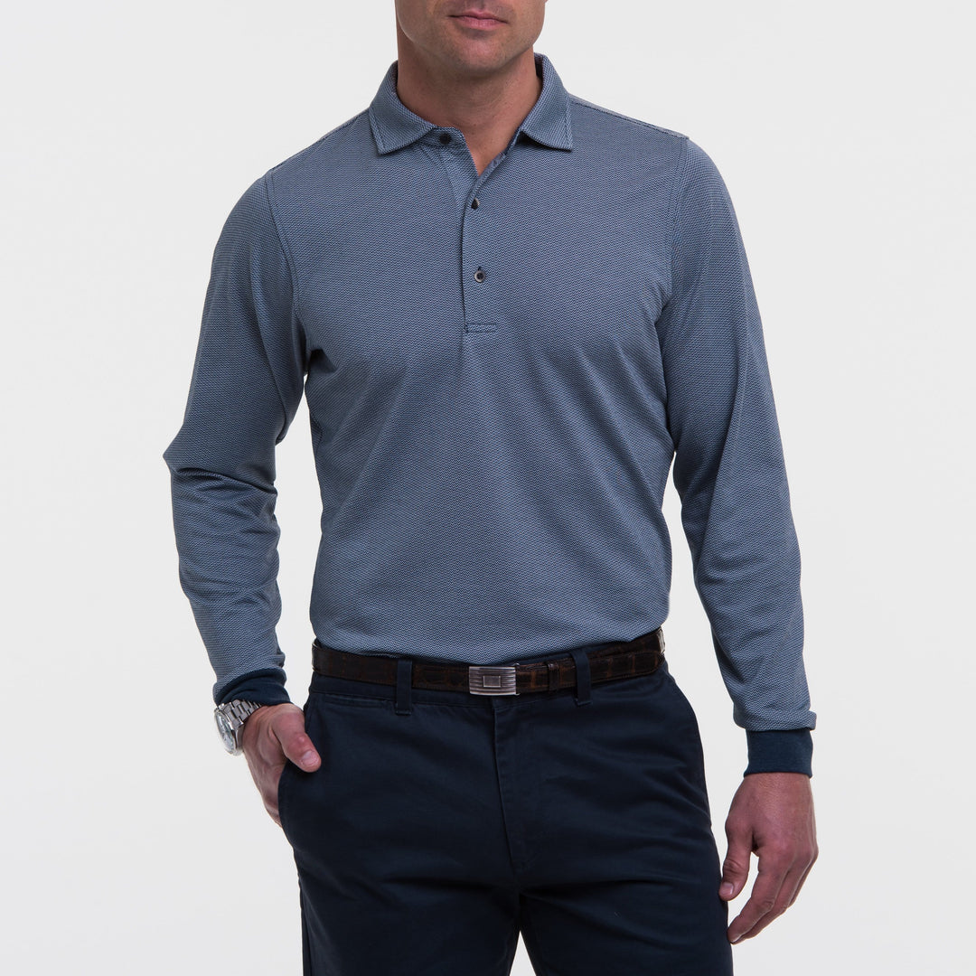 LONG-SLEEVE HERRINGBONE NATURAL JERSEY POLO-SALE