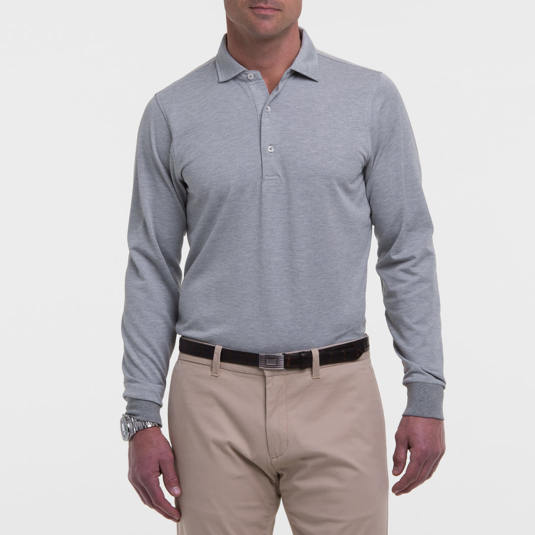 LONG-SLEEVE HERRINGBONE NATURAL JERSEY POLO-SALE