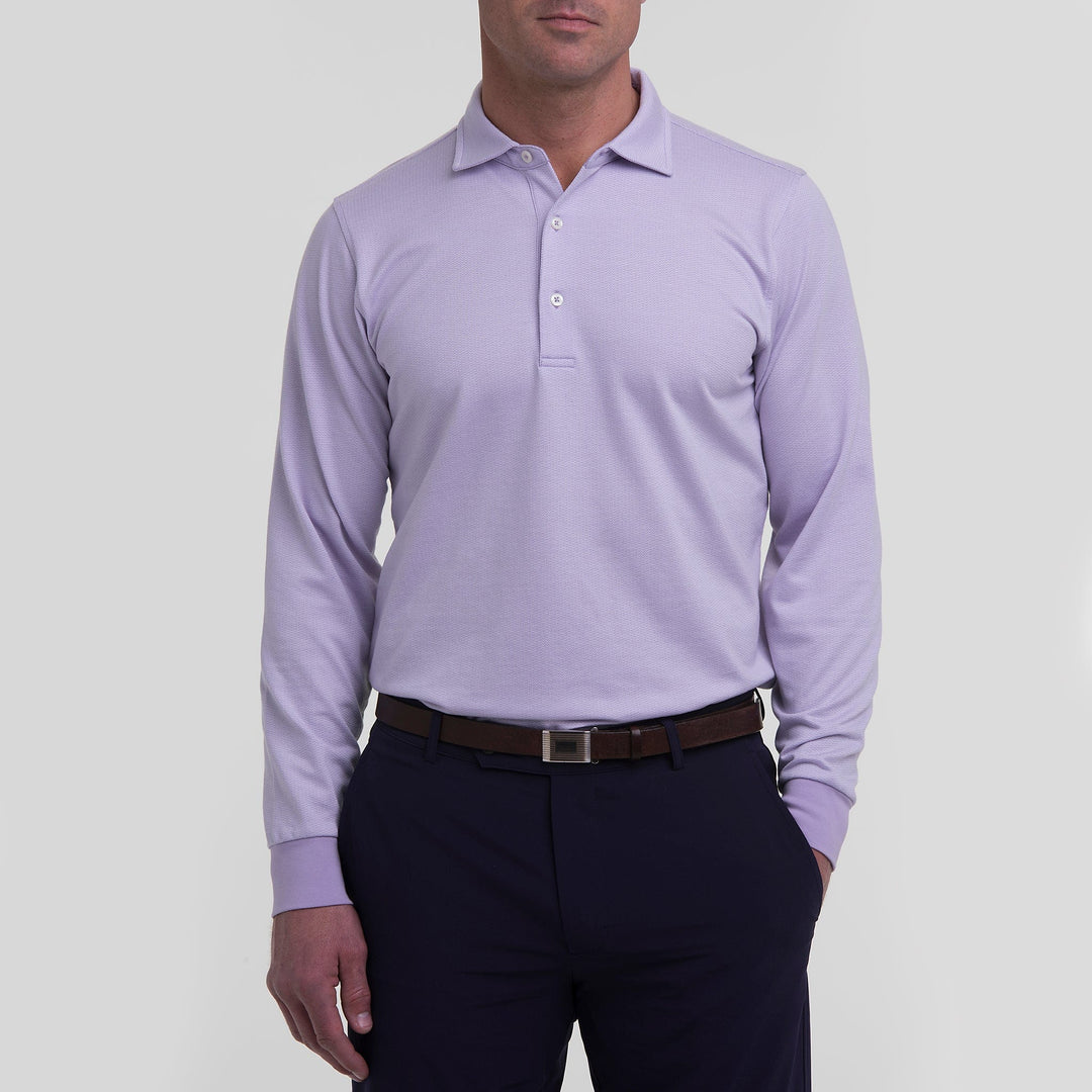 LONG-SLEEVE HERRINGBONE NATURAL JERSEY POLO - Sale